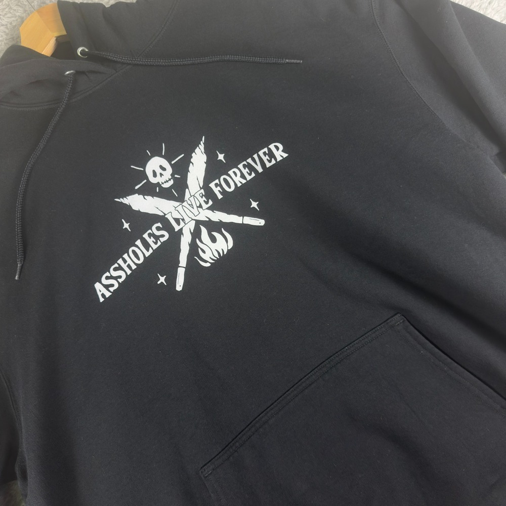 Assholes Live Forever Black Graphic Hoodie Skull Crossed Joints XXL